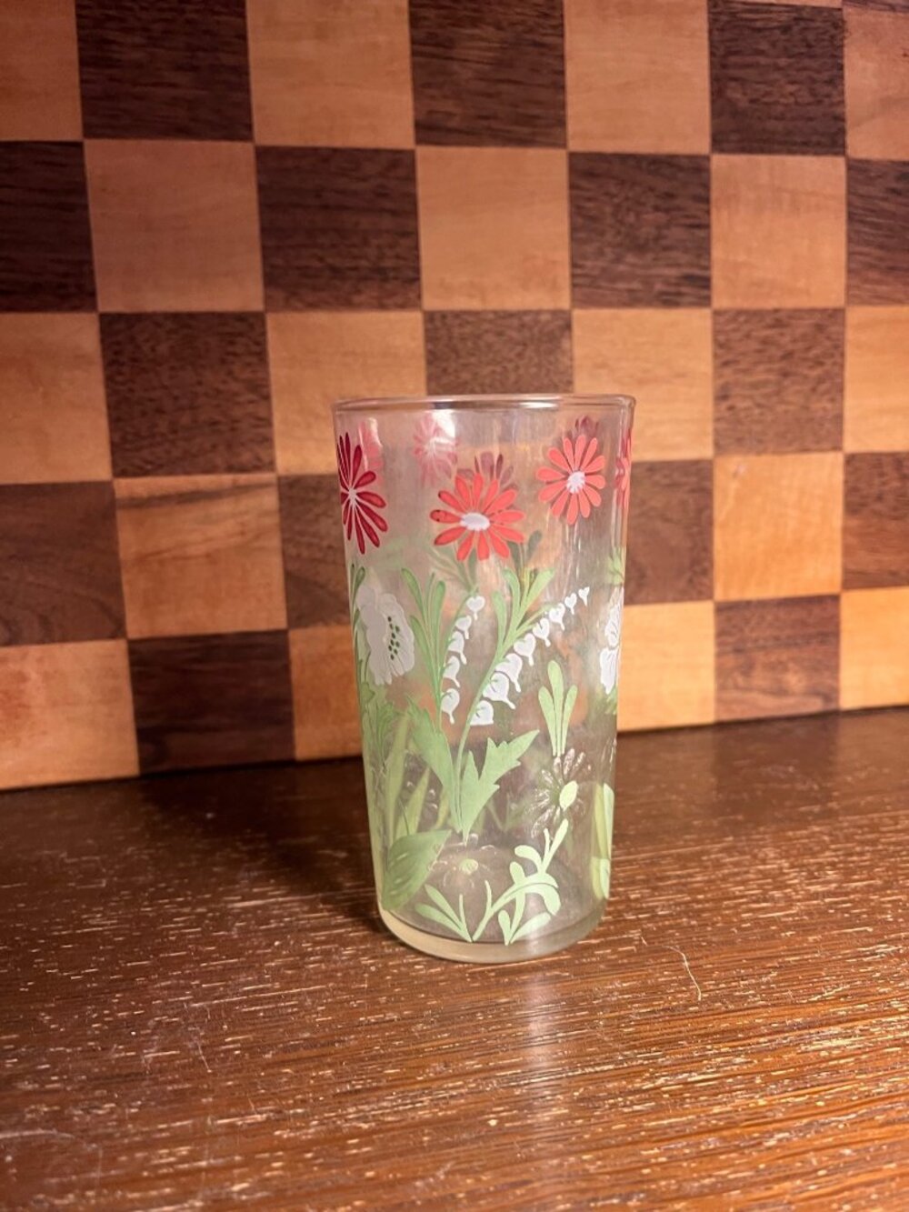 Floral Tumbler Glassed A1169, cloudy glass